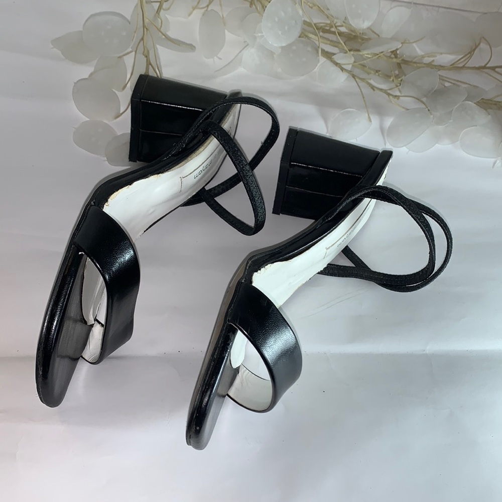 Black Sandals Strappy Block Heels Size 40 (8.5-9) lowest price